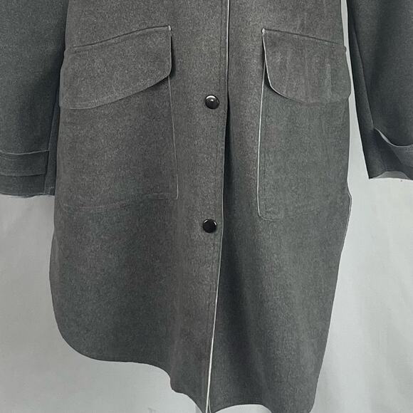 Anthropologie Luii Gray Raw Edge Metal Snaps Academia Prep Coat NWOT Size S - Picture 4 of 11